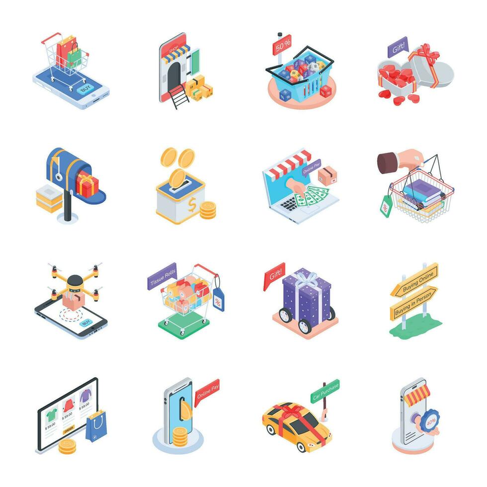 Handy Collection of Online Purchase Isometric Icons vector