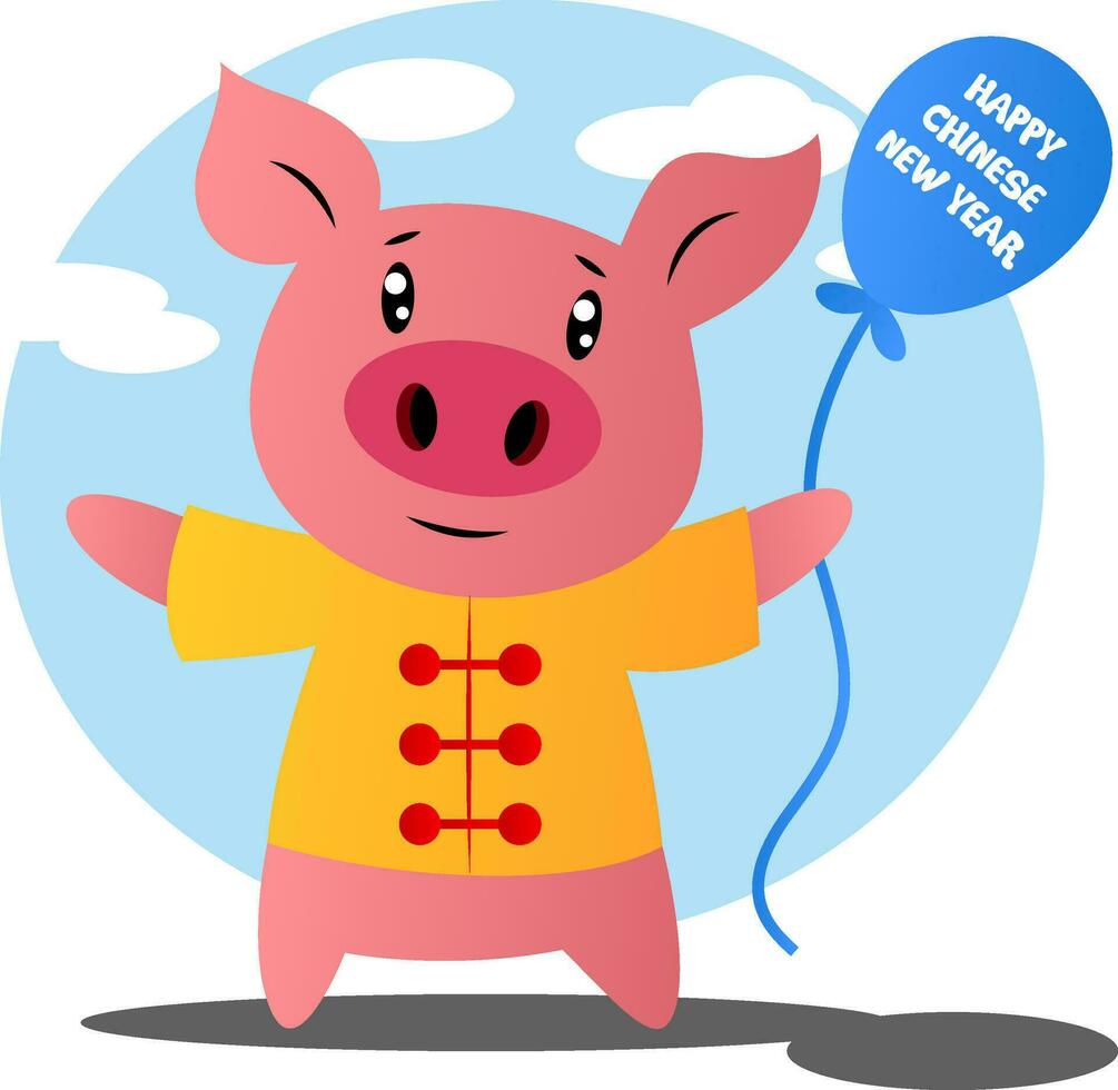 Cartoon pig celebrating chinese new year vector illustartion on white background