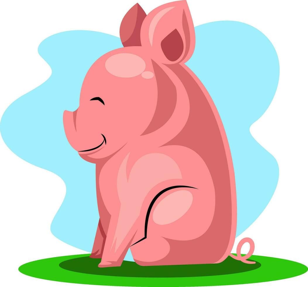 Happy pig sitting on a grass Chinese New Yearillustration vector on white background