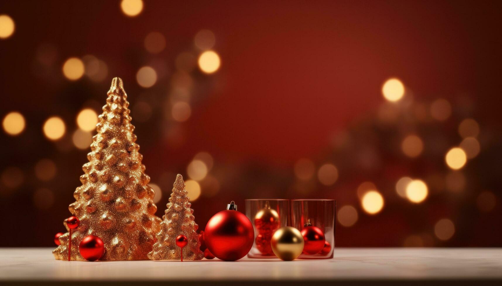 AI generated christmas background with tree at table, photo