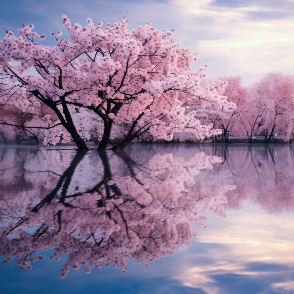 AI generated Cherry Blossom Reflection photo