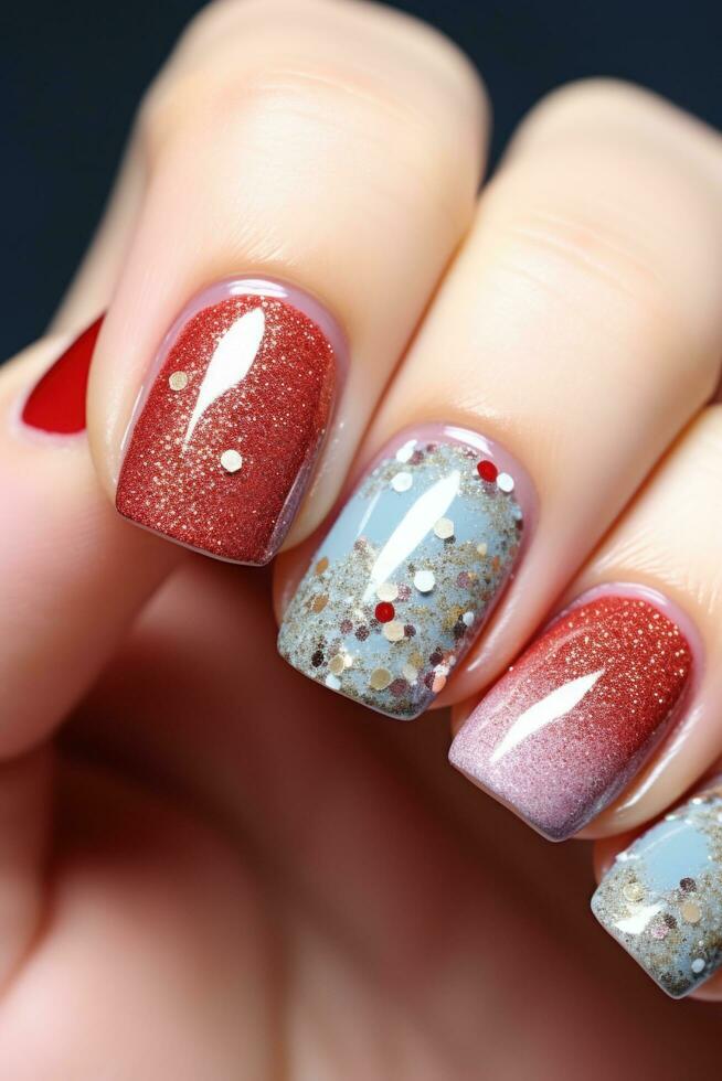 AI generated christmas glitter nail manicure photo