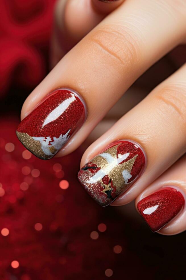 ai generado Navidad Brillantina uña manicura foto