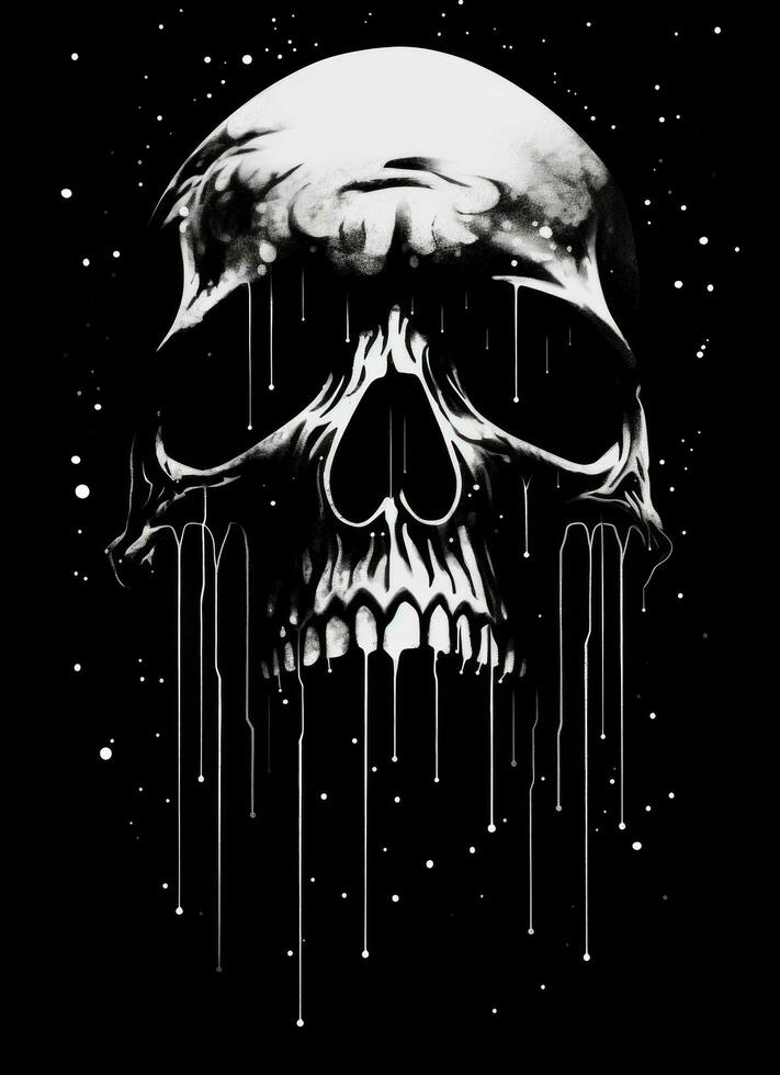 AI generated black and white black skull, photo