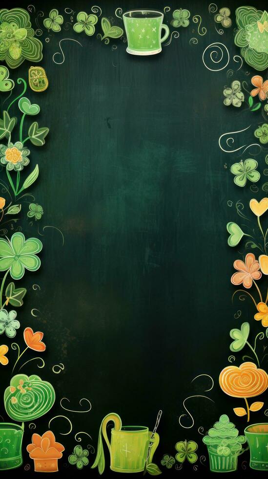 AI generated A playful St. Patrick's Day background with a green chalkboard photo