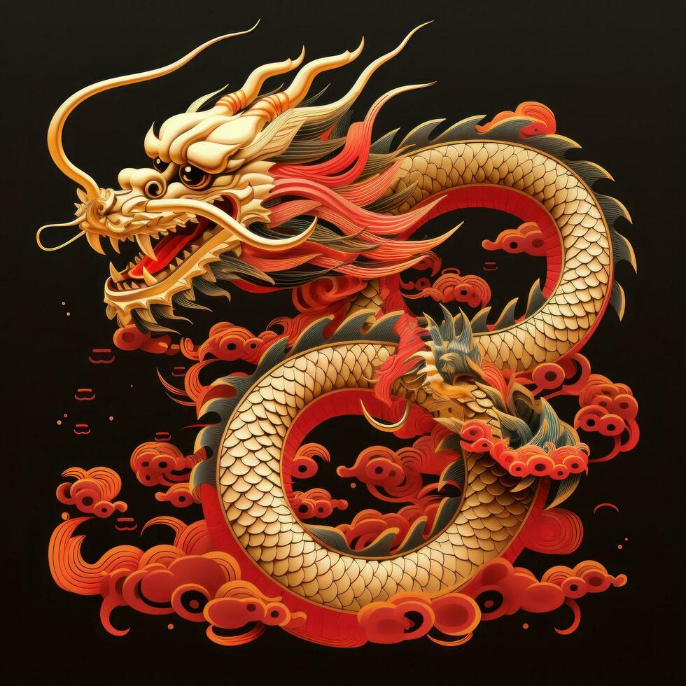 AI generated A striking black and gold Chinese dragon, photo