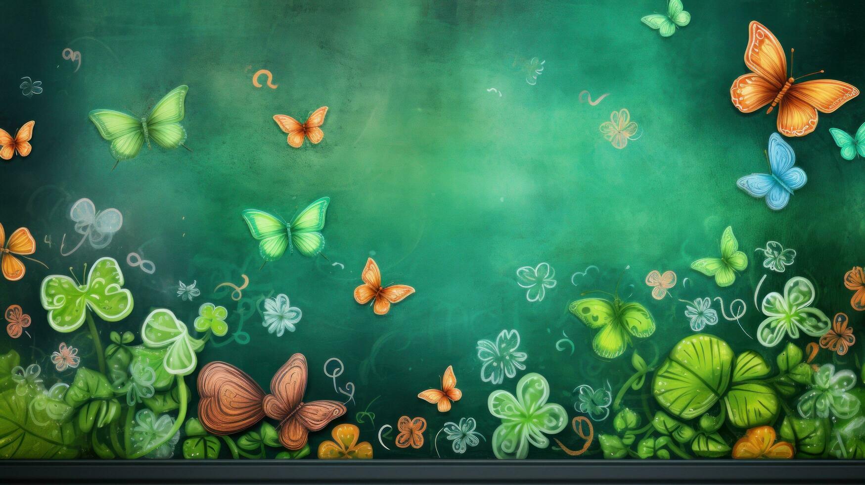 AI generated A playful St. Patrick's Day background with a green chalkboard photo