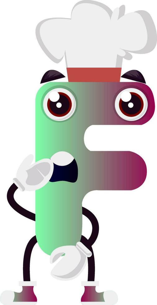 Light green letter F with chef hat vector illustration on white backgorund