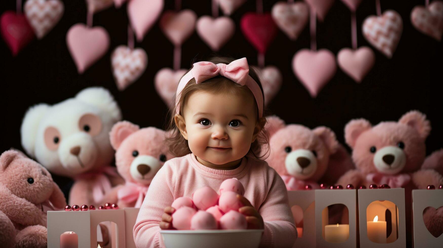 AI generated A nursery decorated with heart-shaped mobiles, blankets, photo