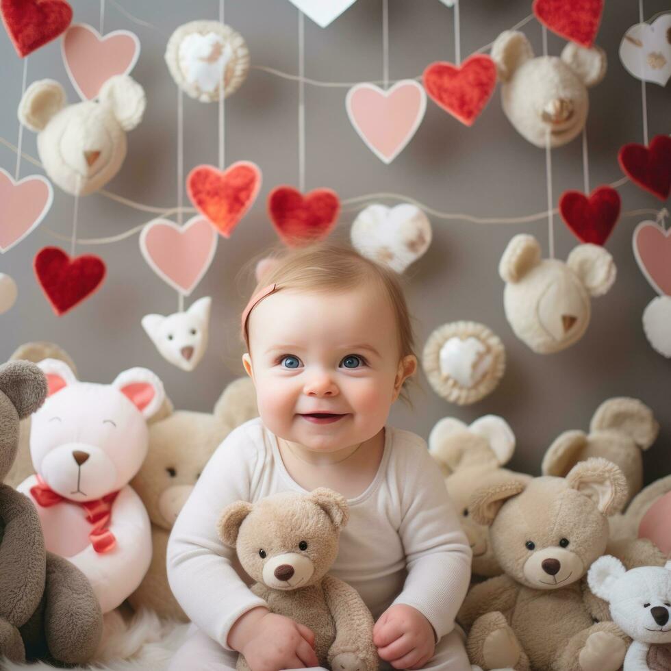 AI generated A nursery decorated with heart-shaped mobiles, blankets, photo