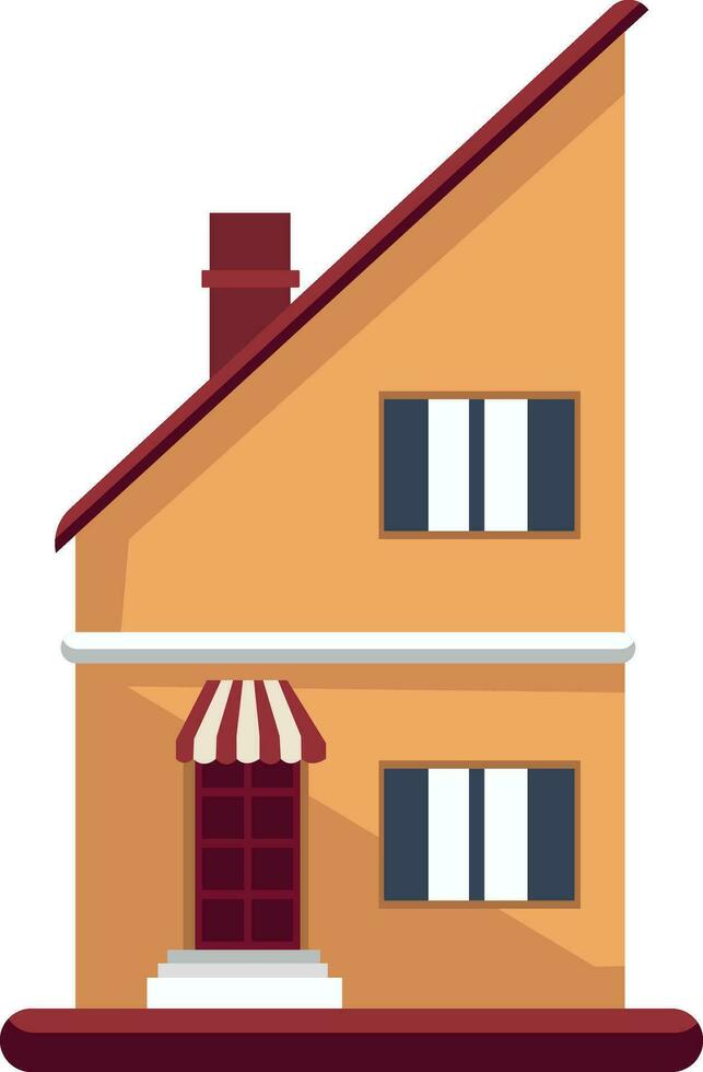 Cartoon orange building with red roof vector illustartion on white background