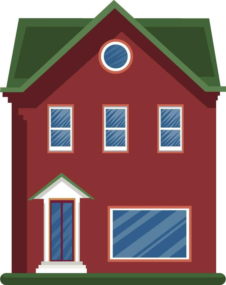 Cartoon red building with green roof vector illustartion on white background