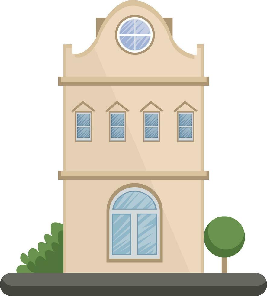Cartoon light yellow building vector illustartion on white background