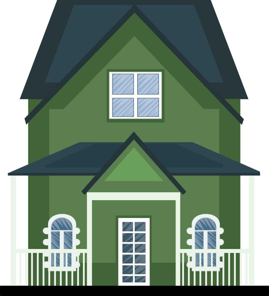 dibujos animados verde edificio con azul techo vector ilustracion en blanco antecedentes