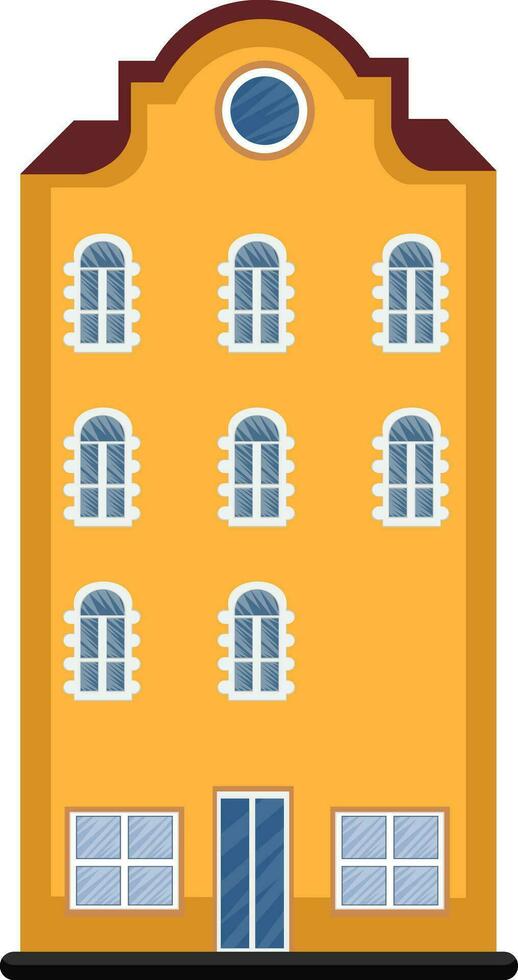 Cartoon orange building with red roof vector illustartion on white background