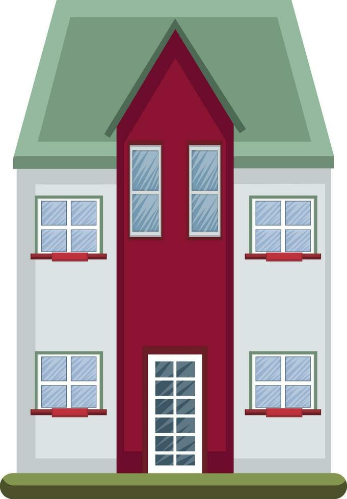 Cartoon building with green roof vector illustartion on white background