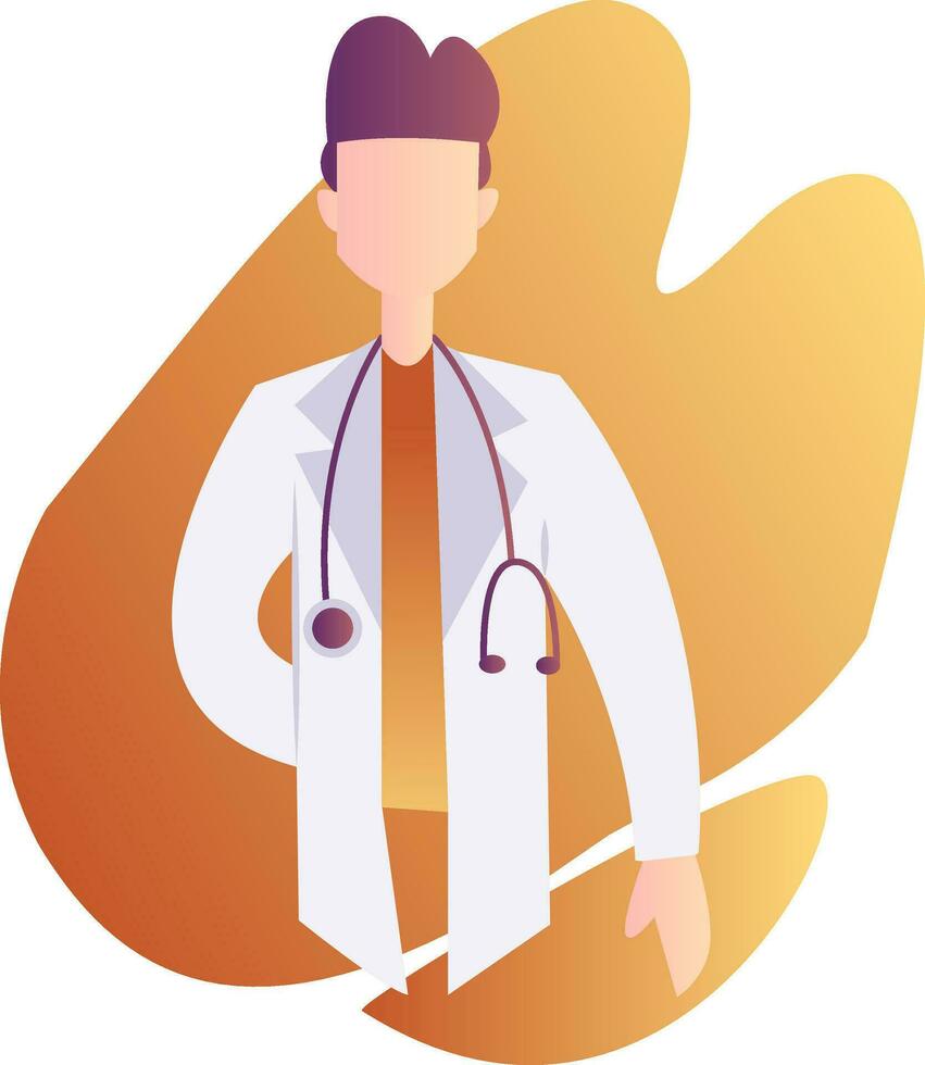 Vector character illustration of a male doctor with stetoscope in orange graphic shape on white background