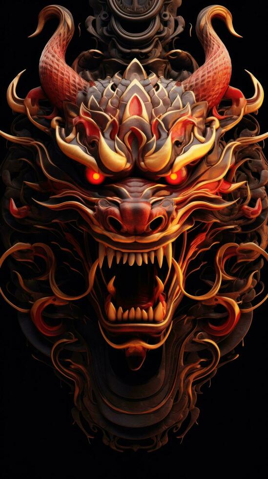 AI generated A fierce red and gold Chinese dragon, photo