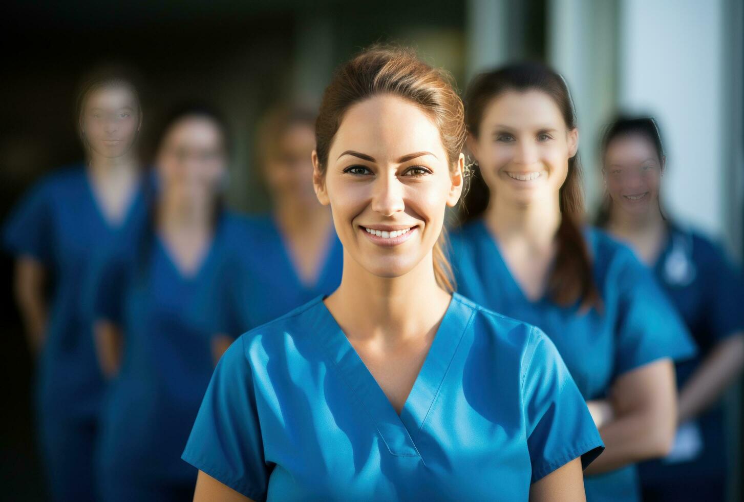 AI generated a female nurse is standing in front of a group of people, i photo