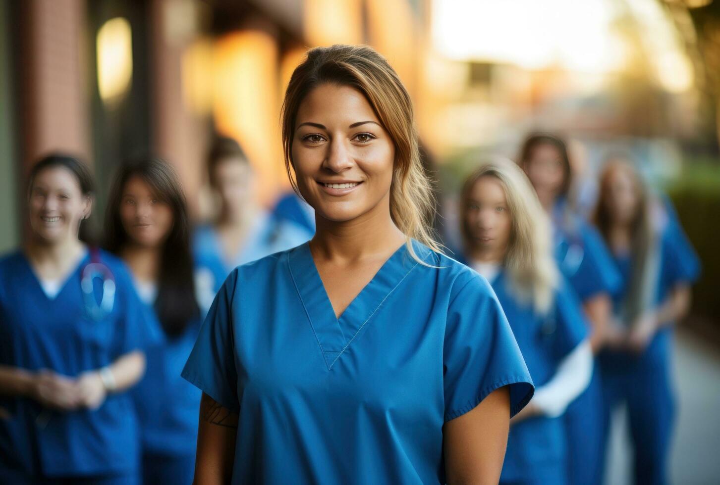 AI generated a female nurse is standing in front of a group of people, i photo