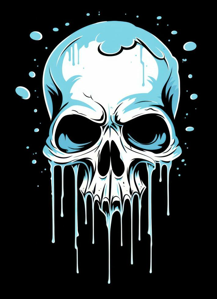 AI generated a black and white dripping skull,  isolated photo