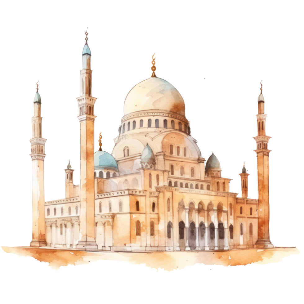 AI generated watercolor mosque isolated png