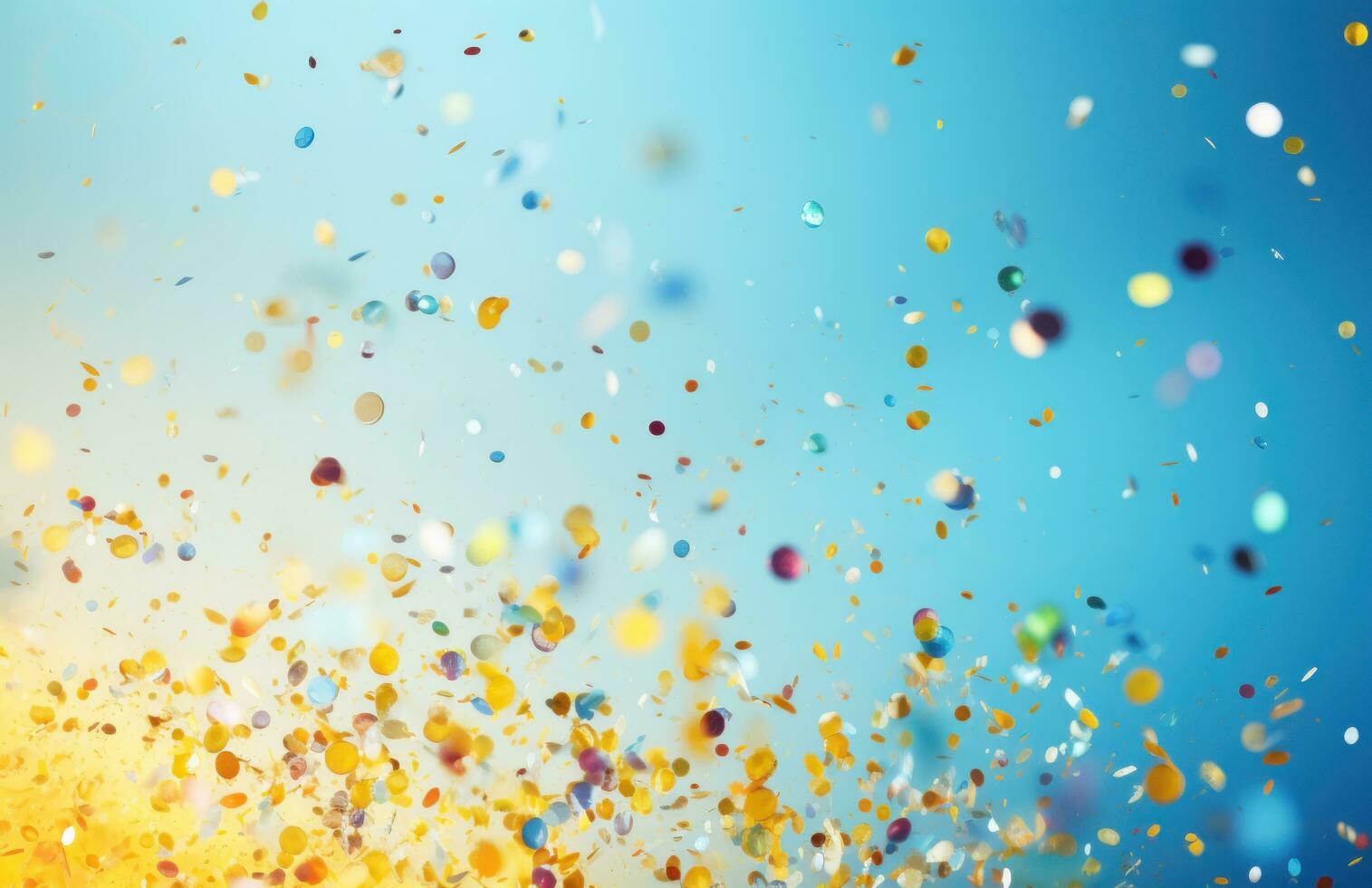 AI generated yellow background with colorful confetti falling over it, photo