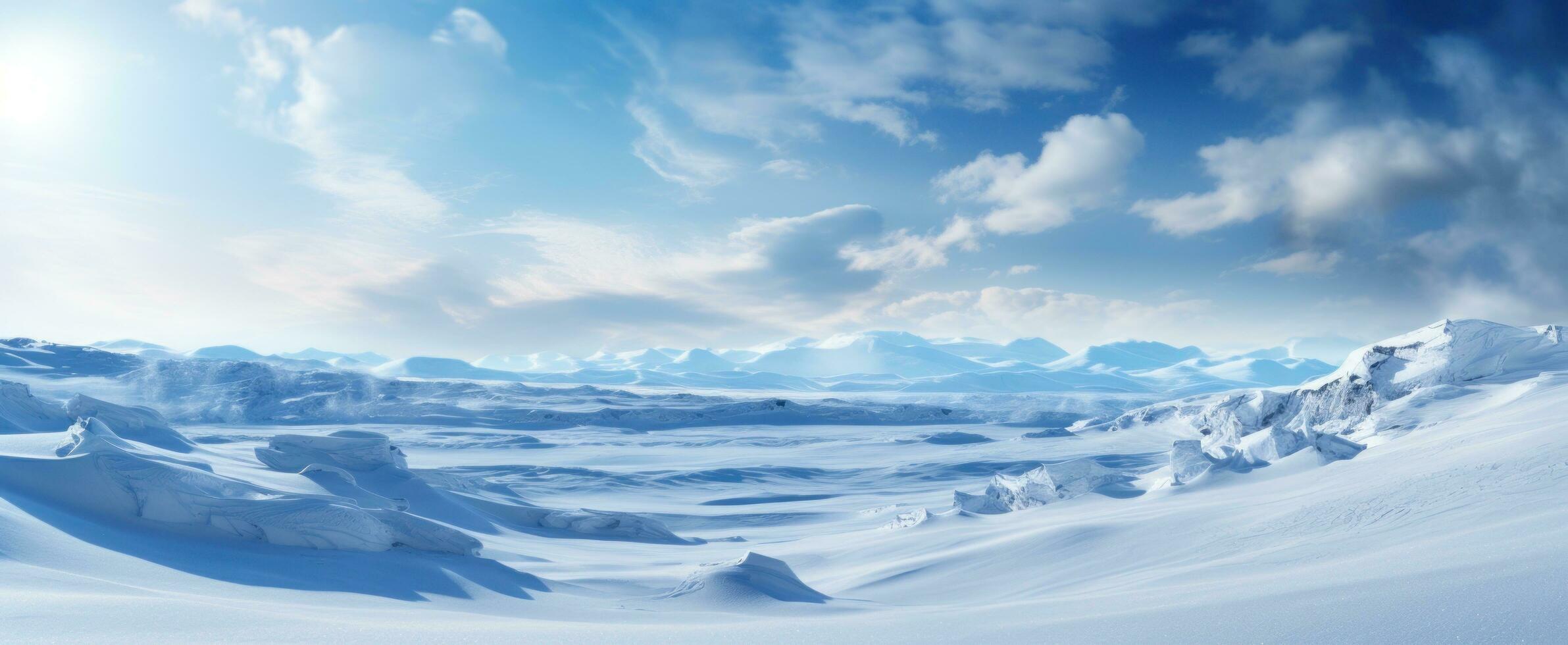 AI generated winter landscape background with snow covering the ground, photo