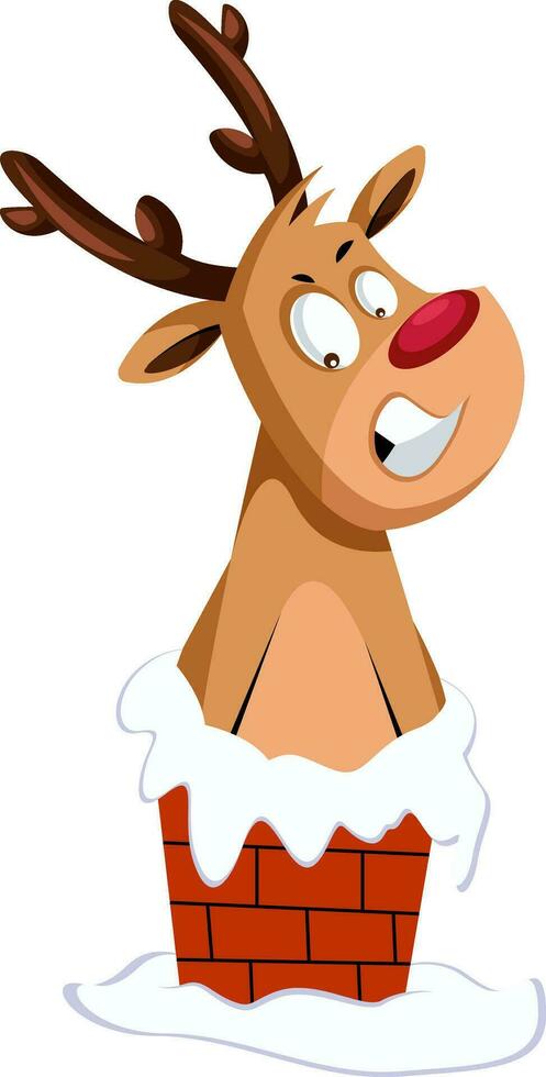 Christmas deer stuck in the chimney vector illustration on a white background