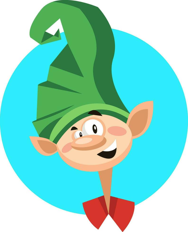 Christmas joker with big green hat inside blue circle vector illustration on a white background