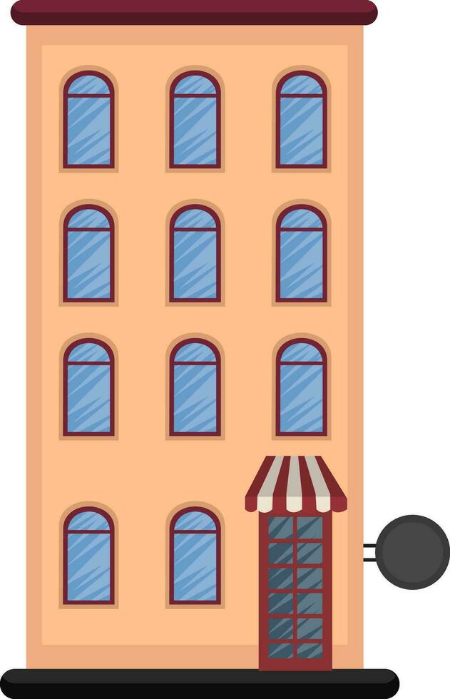 Cartoon orange building with three floors vector illustration on white background