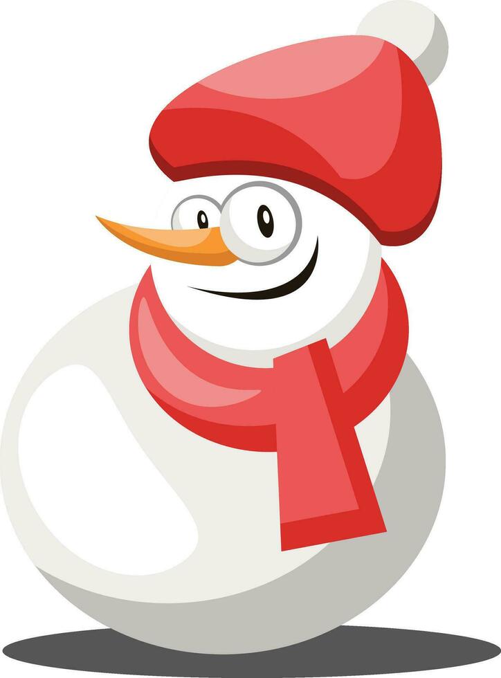 Snowman with red hat and scarf vector illustration on a white background