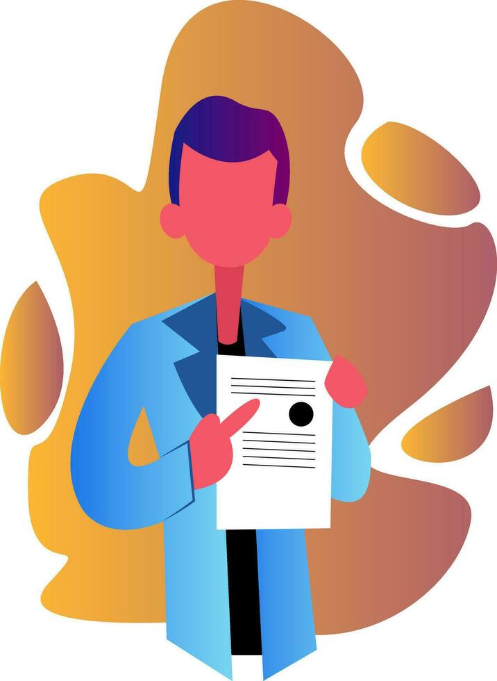 Male doctor showing medical diploma vector occupation illustration on a white background