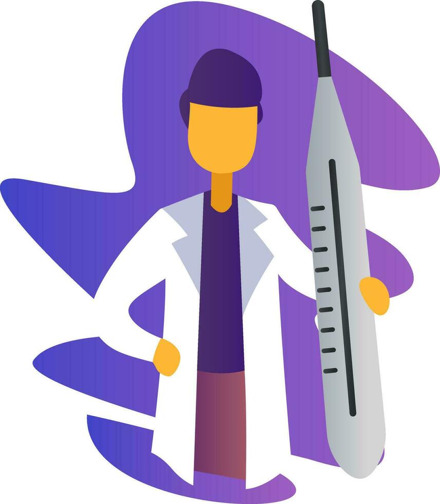 Simple vector occupation illustration of a doctor in front of purple shape on white background