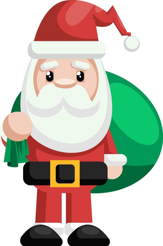 Simple illustration of a Santa holding green bag with presents vector illustration on a white background