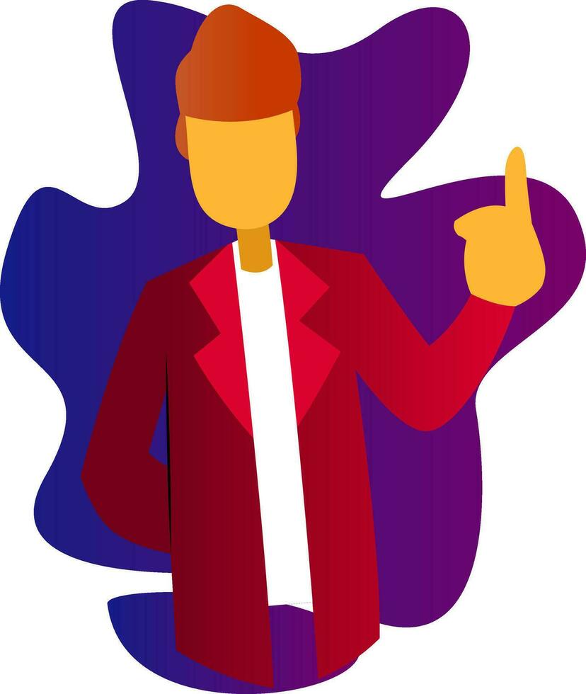 Vector character illustration of a doctor in red coat pointing finger up on white background
