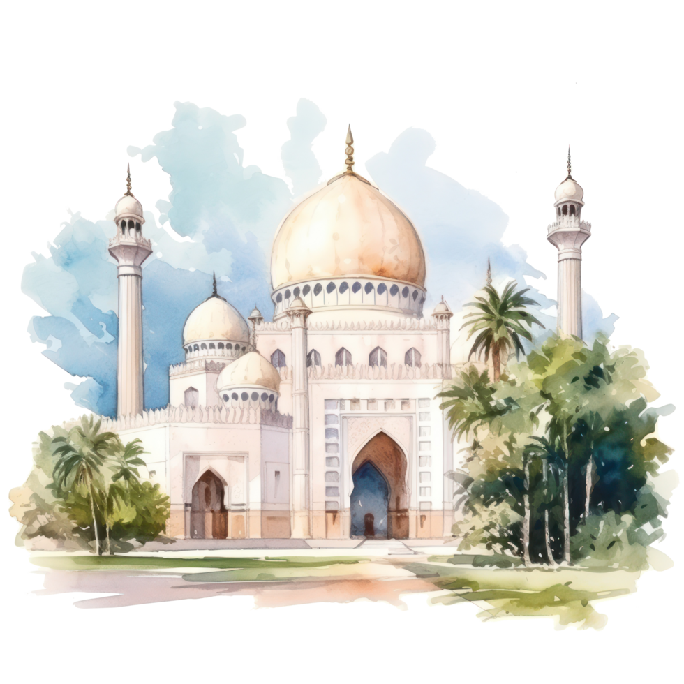 AI generated watercolor mosque isolated png