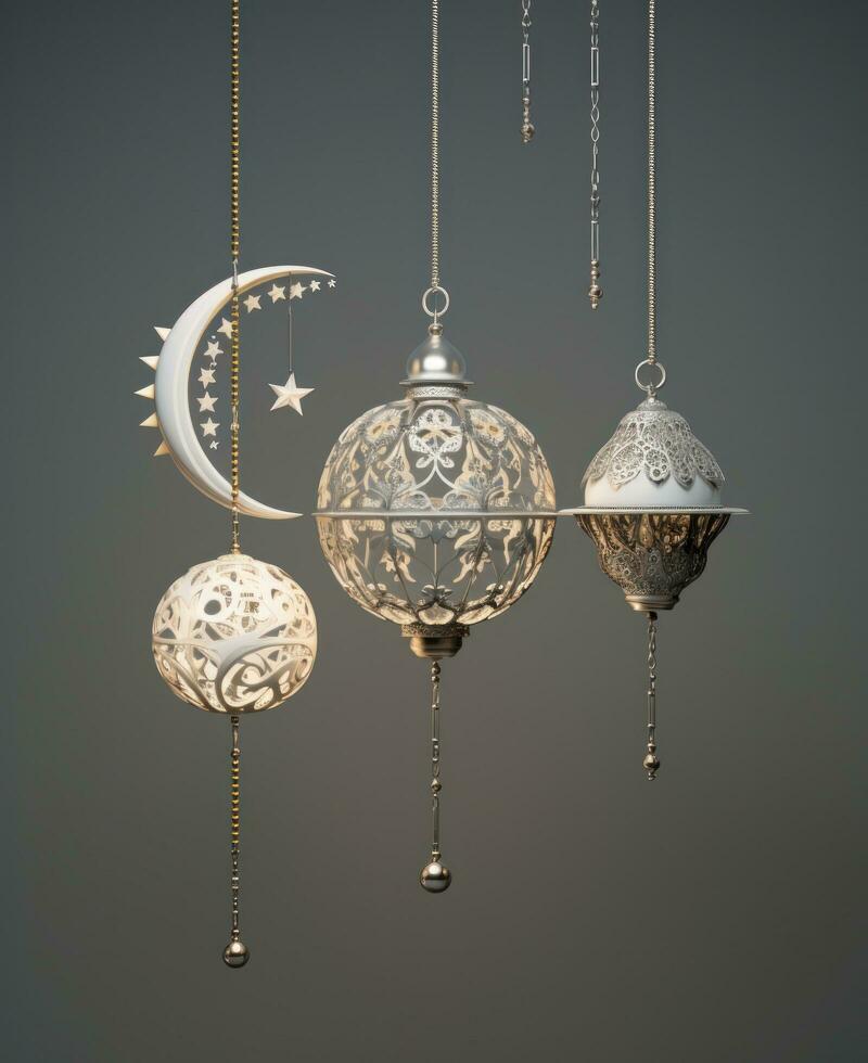 AI generated three lanterns hanging on the moon, photo
