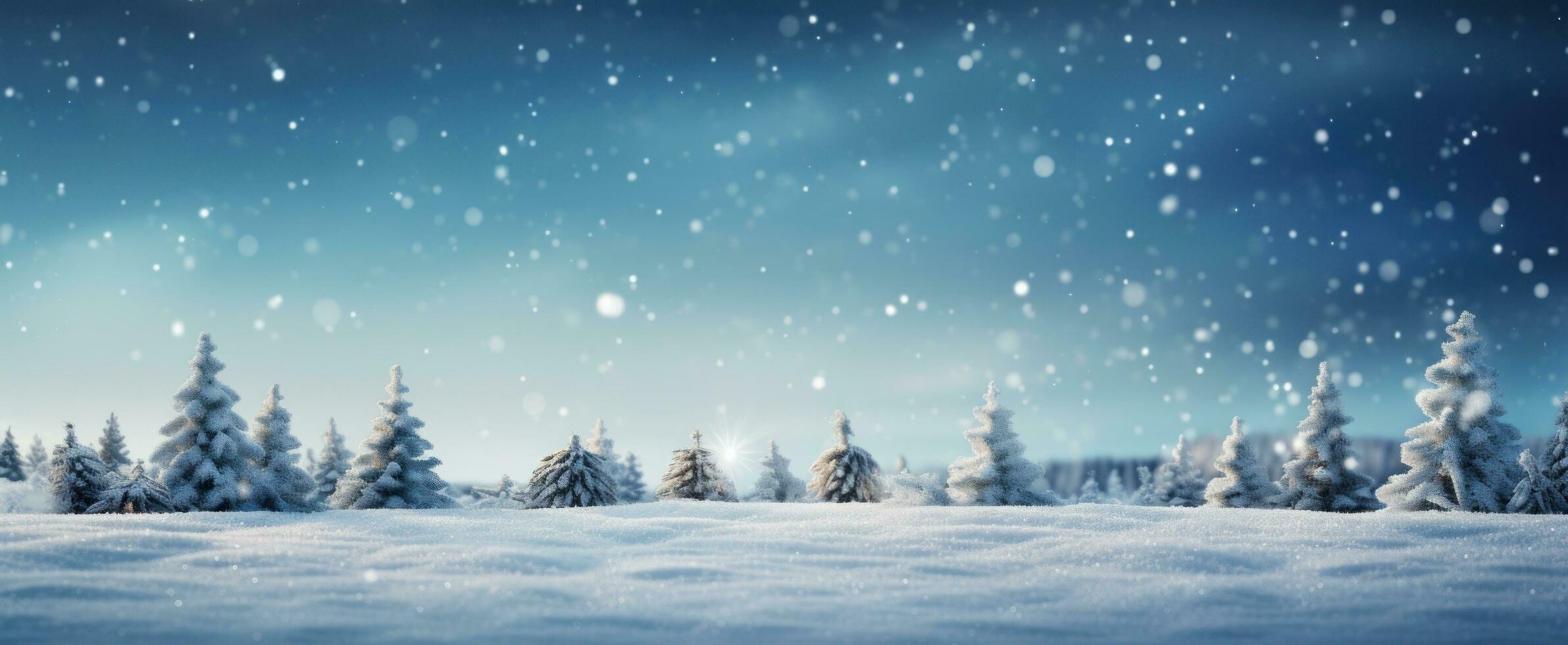 AI generated snow background with trees for christmas on a clear blue sky with snow, photo