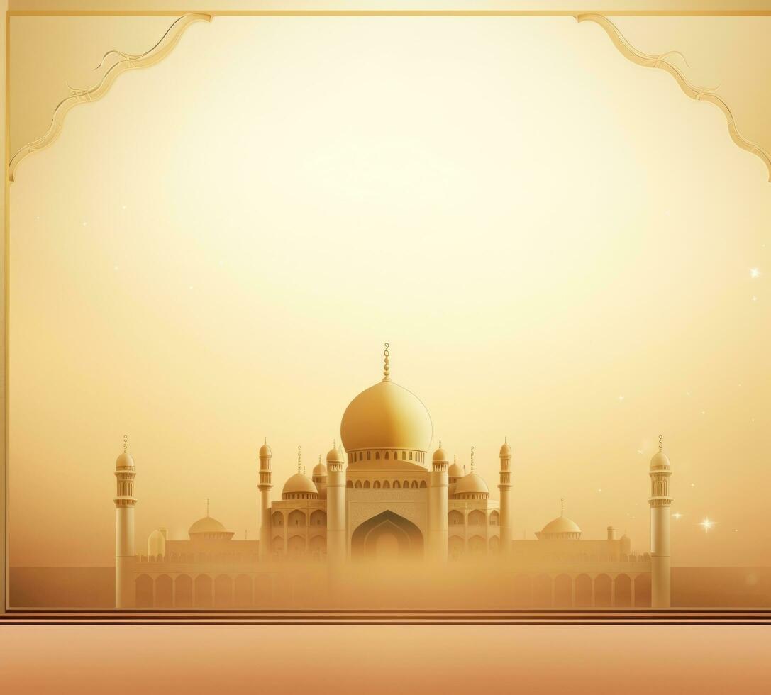 AI generated the gold eid mubarak invitation background with a mosque, photo