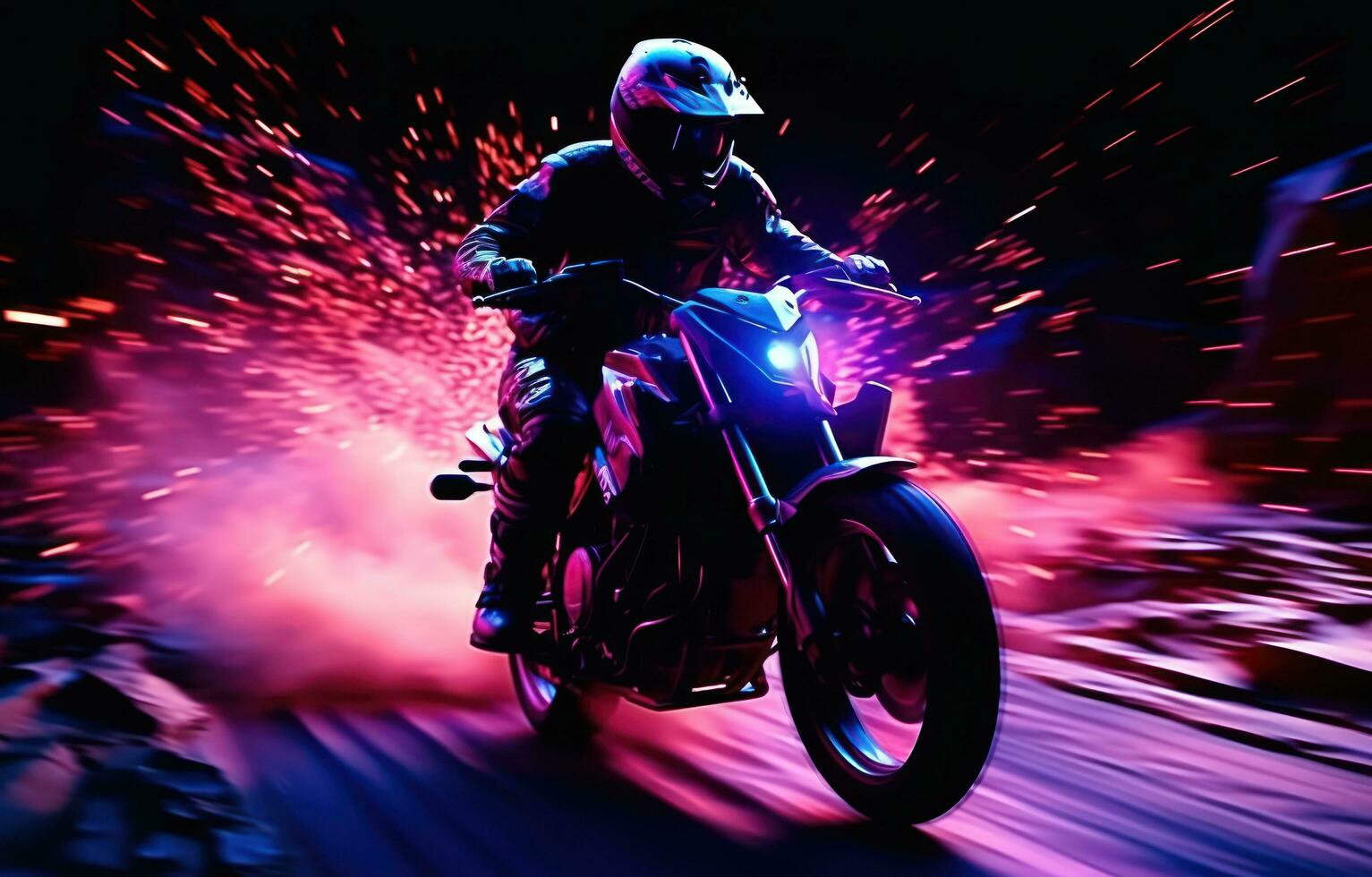 AI generated silhouette man on motorcycle background photo