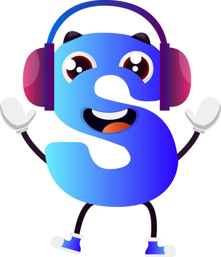 azul letra s con púrpura auriculares vector ilustración en blanco antecedentes