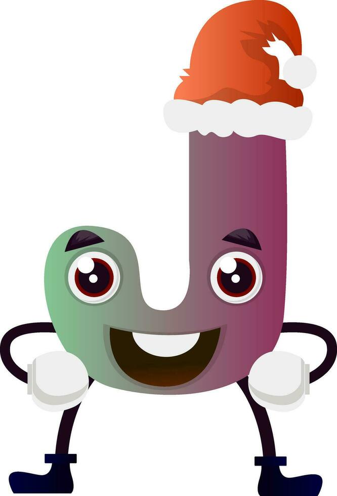 Purple letter J with christmas hat vector illustration on white background