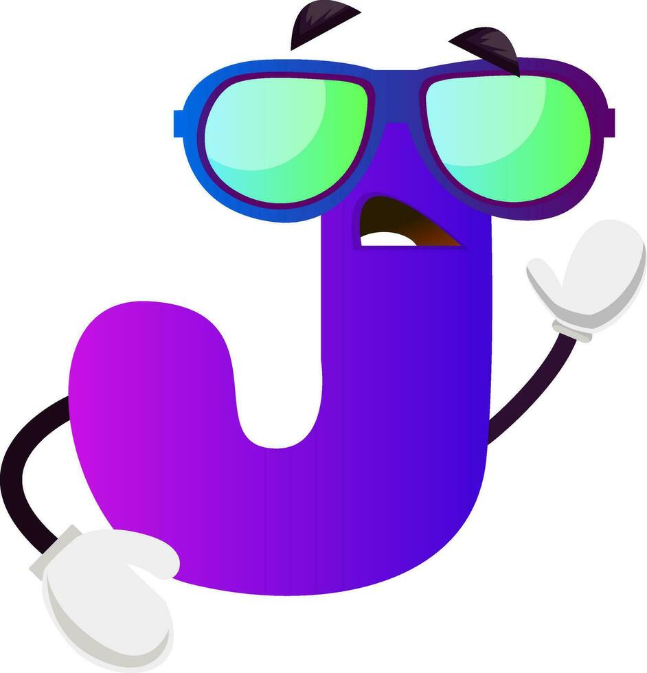 Purple letter J with sunglasses vector illustration on white background