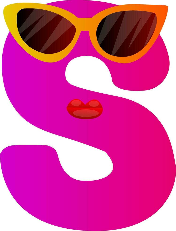 Pink letter S with sunglasses vector illustration on white background