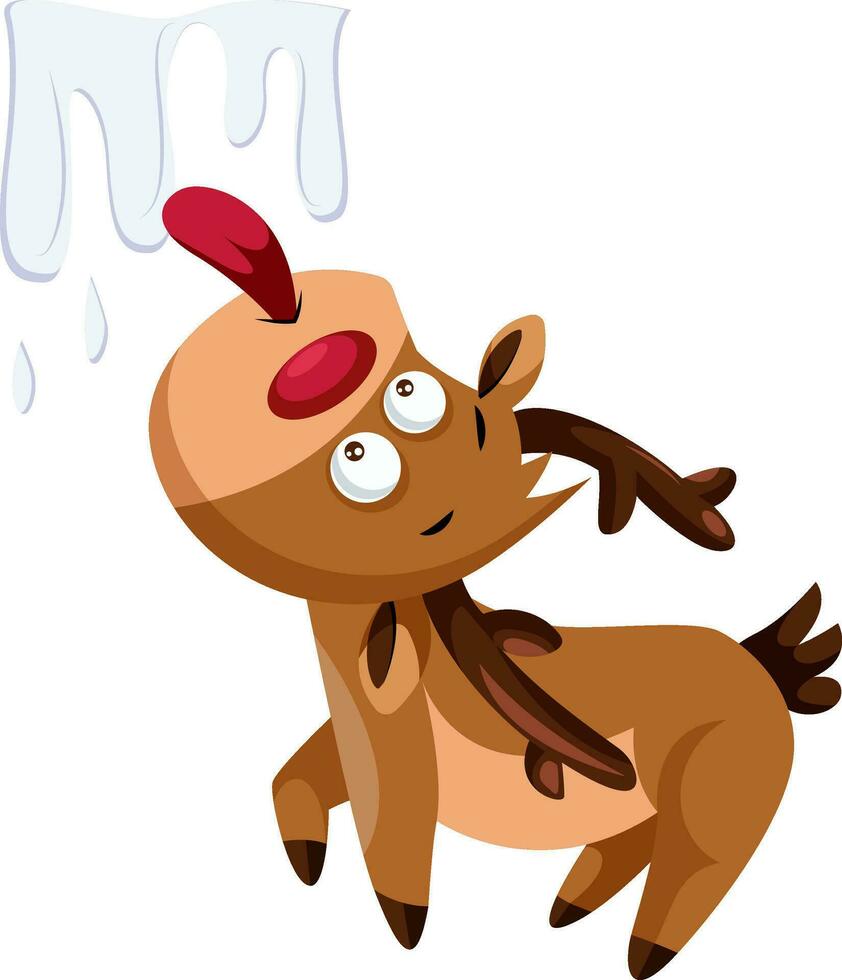 Christmas deer licking an ice vector illustration on a white background