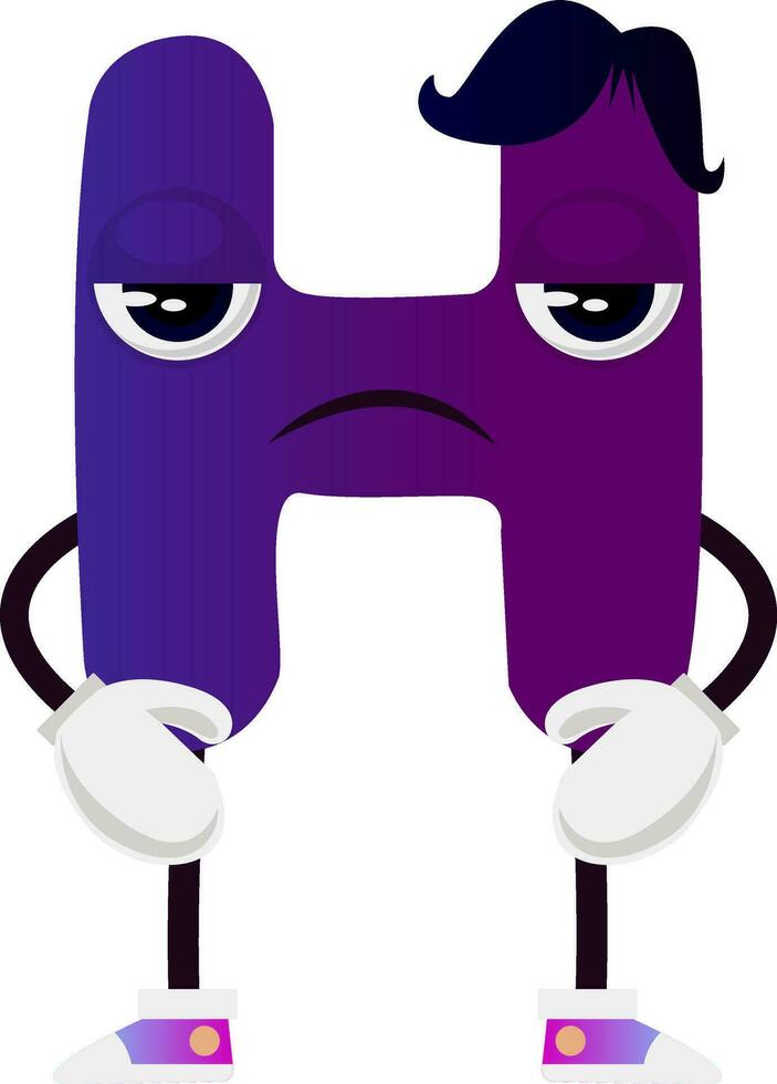 Purple letter H with black hair vector illustration on white background