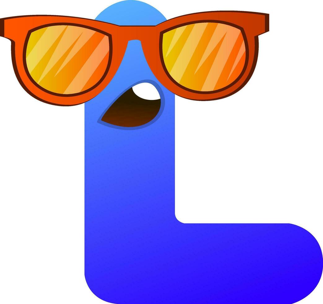 Blue letter L with sunglasses vector illustration on white background