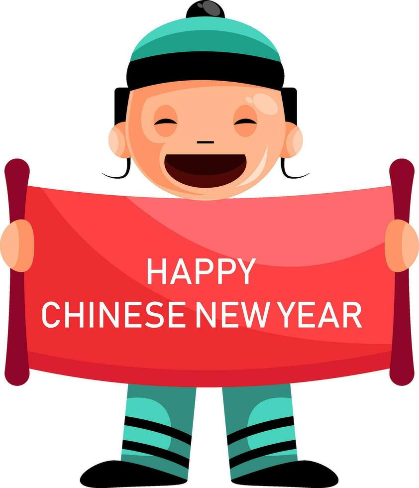 Cute cartoon chinese boy vector illustartion on background