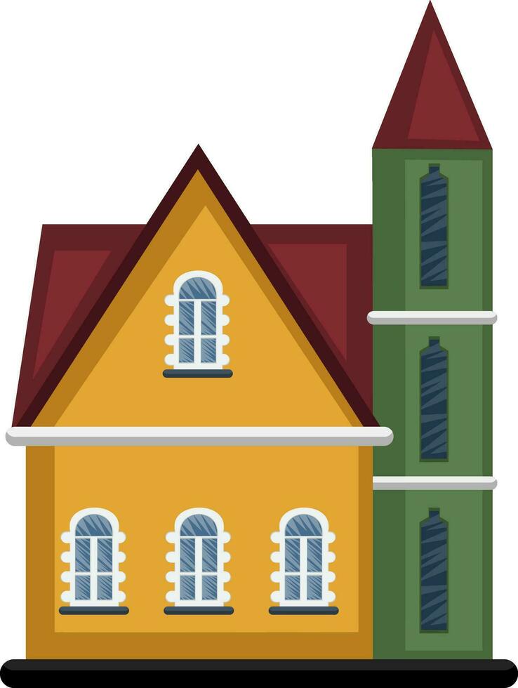 Cartoon orange building with red roof vector illustartion on white background